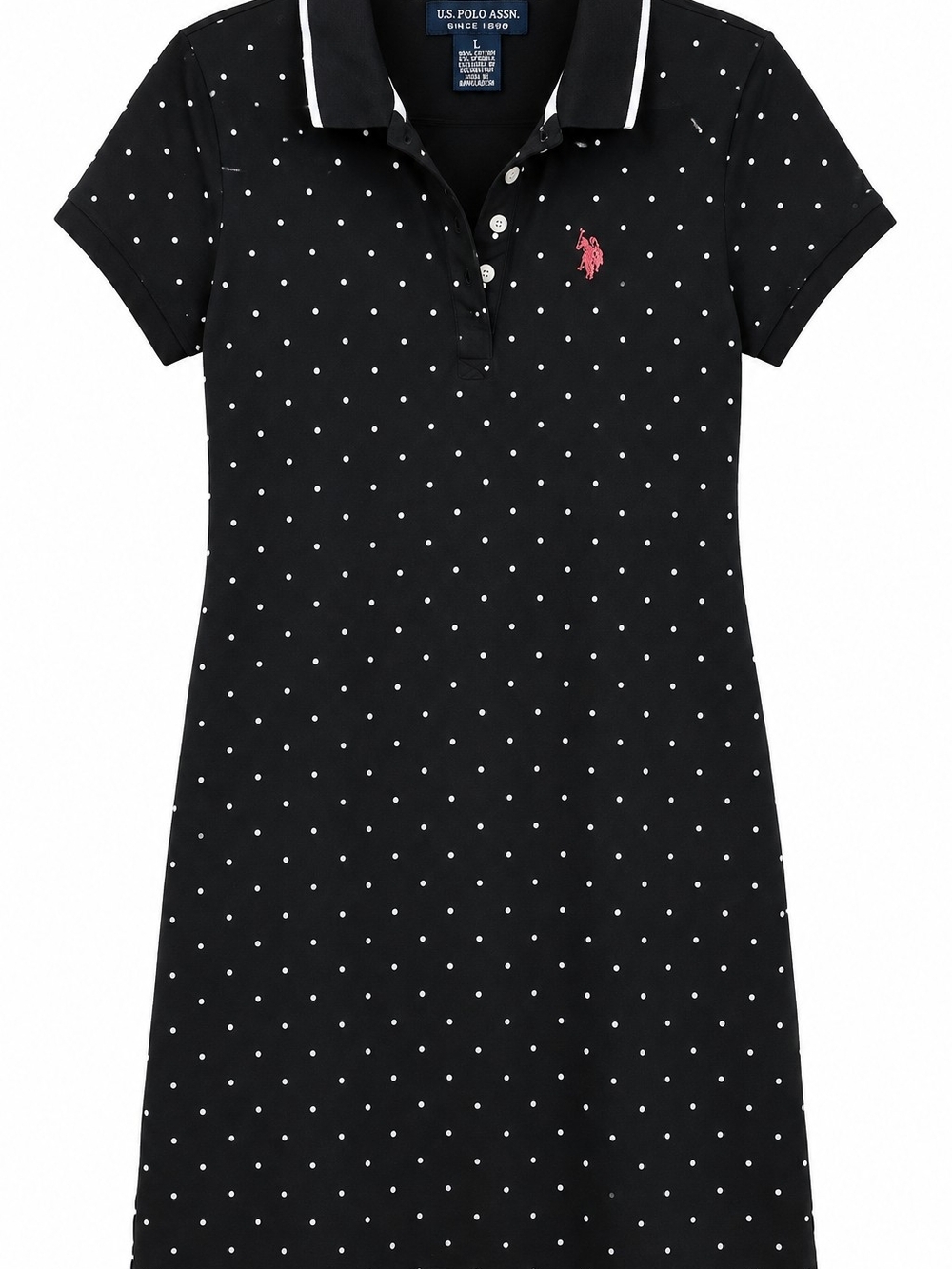 U.S. Polo Assn. Black Polka Dot Polo Dress with Pink Logo